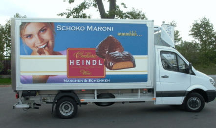 Outdoor advertising truck for Heindl in Vienna