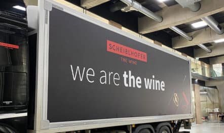 Truck advertising banner for Scheiblhofer in Andau