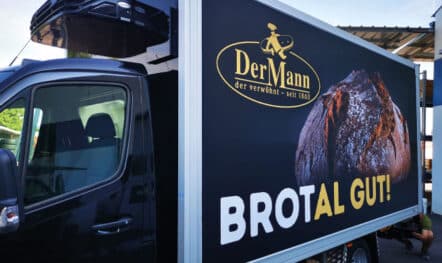 Truck outdoor advertising for DerMann in Vienna