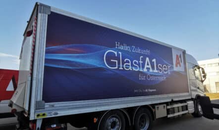 Truck advertising tarpaulin for A1 Telekom in Vienna