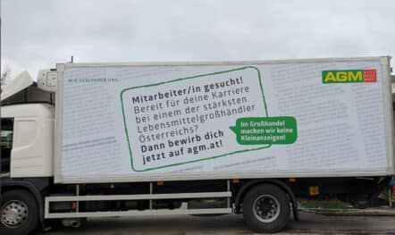 Truck advertising tarpaulin for AGM in St. Pölten