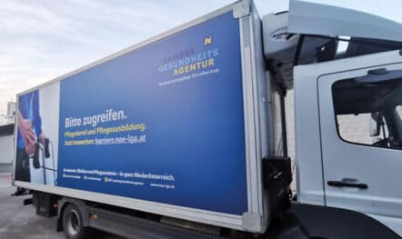 Truck advertising tarpaulin for LKH in Wiener Neustadt