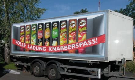 Truck advertising tarpaulin for Pringles