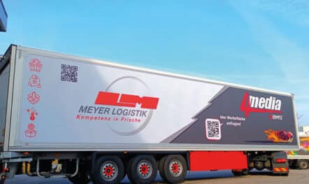 Outdoor advertising truck advertising tarpaulin for Meyer Logistik in Vorchdorf